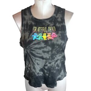 Grateful Dead Dancing Bears Tie Dye Ribbed Tank Top Womens 1X Grey Graphic Tee
